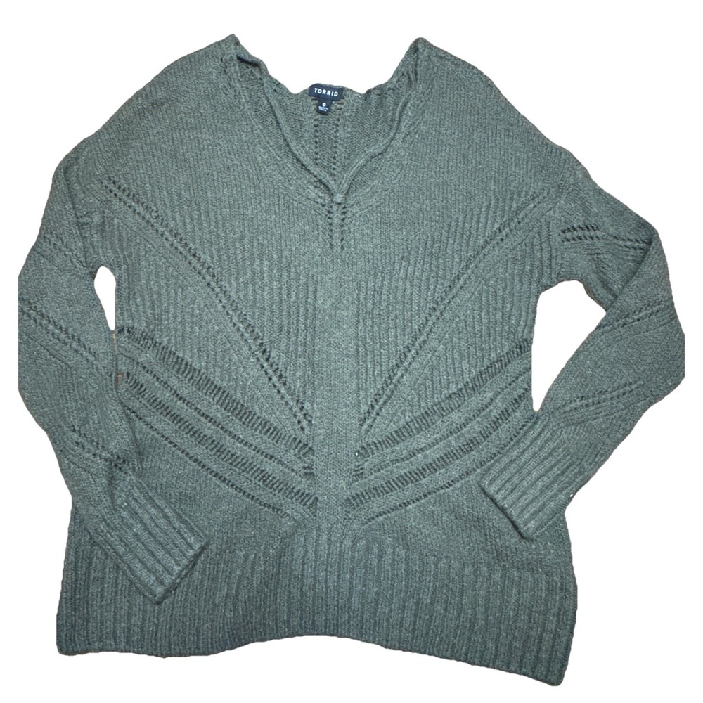 Torrid Olive Green‎ Strappy Neck Pointelle Pullover Sweater 0